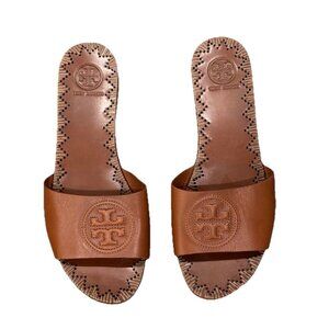 Tory Burch Brown Leather Slide Wooden Sandal Size 7